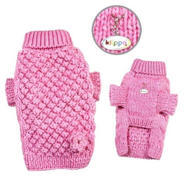 Klippo Pet Klippo Pet KSW103LZ Pink Bobble Stitch Turtleneck Sweater - Hand Knitted - Large KSW103LZ